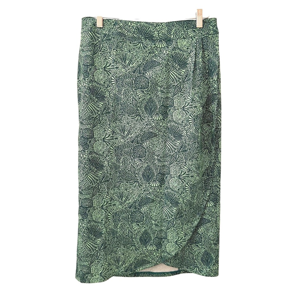 RIPSKIRT HAWAII Women's M Green Botanical Print Wrap Skirt Velcro Closure Pocket